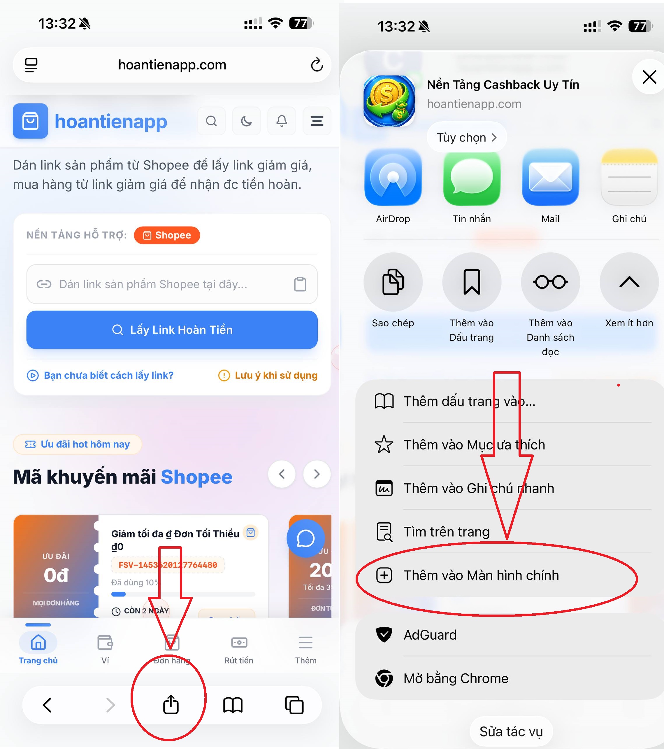 Hướng dẫn lưu HoanTienApp về màn hình chính trên iPhone & Android